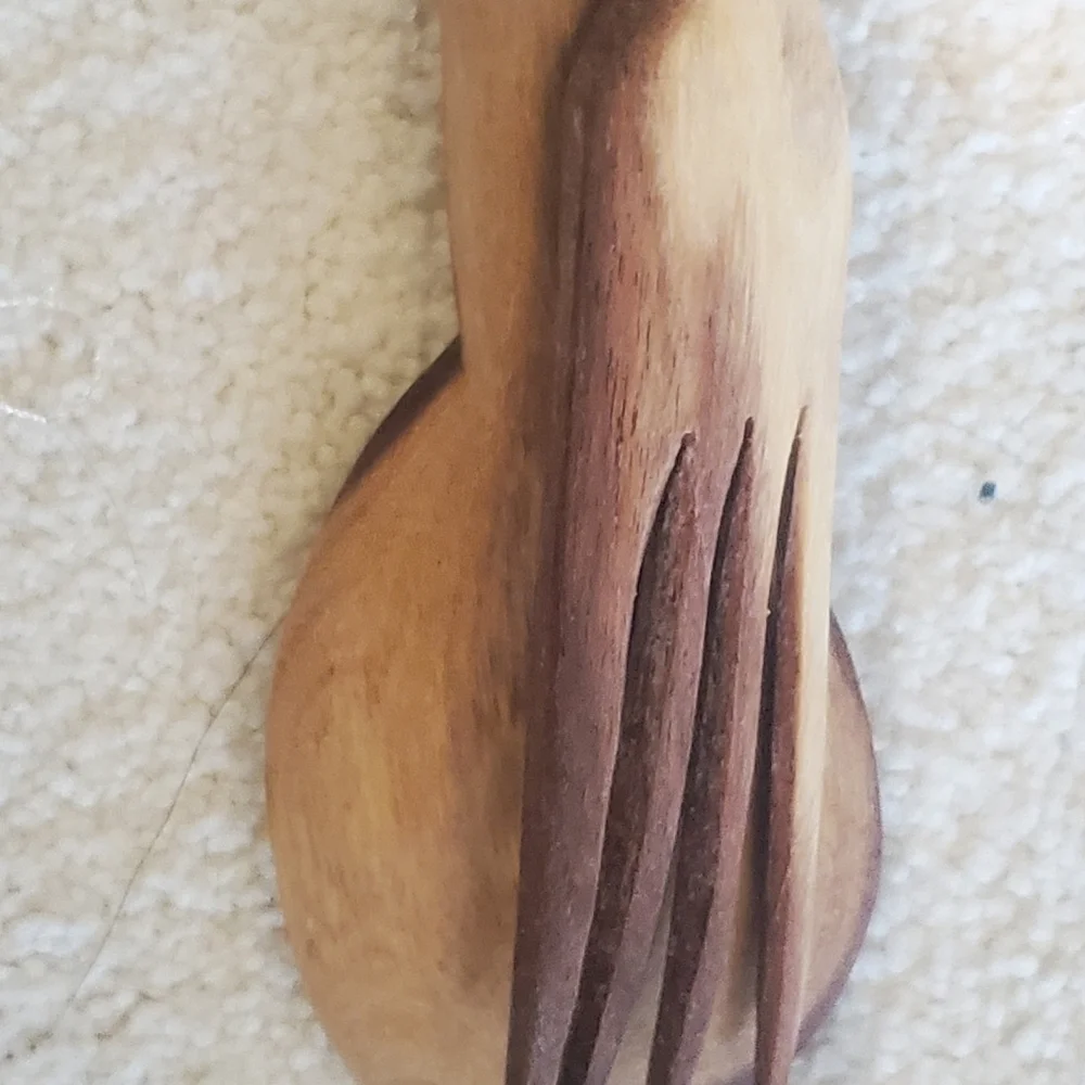 Kenya hand carved  vintage serving spoon and fork. 15 in